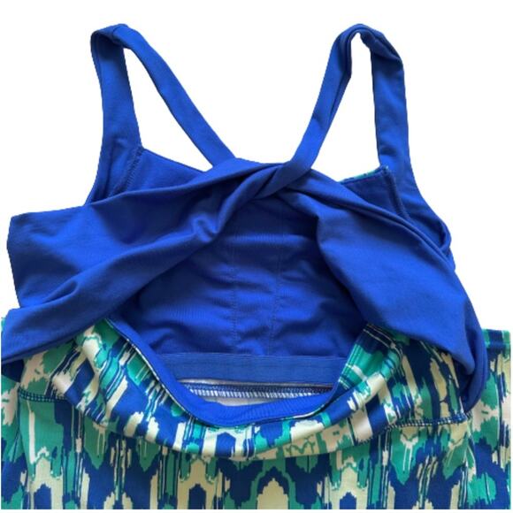 Soybu Dress Blue Green Print Strappy Twist Back Athletic Casual Stretch Size XS - Picture 9 of 10